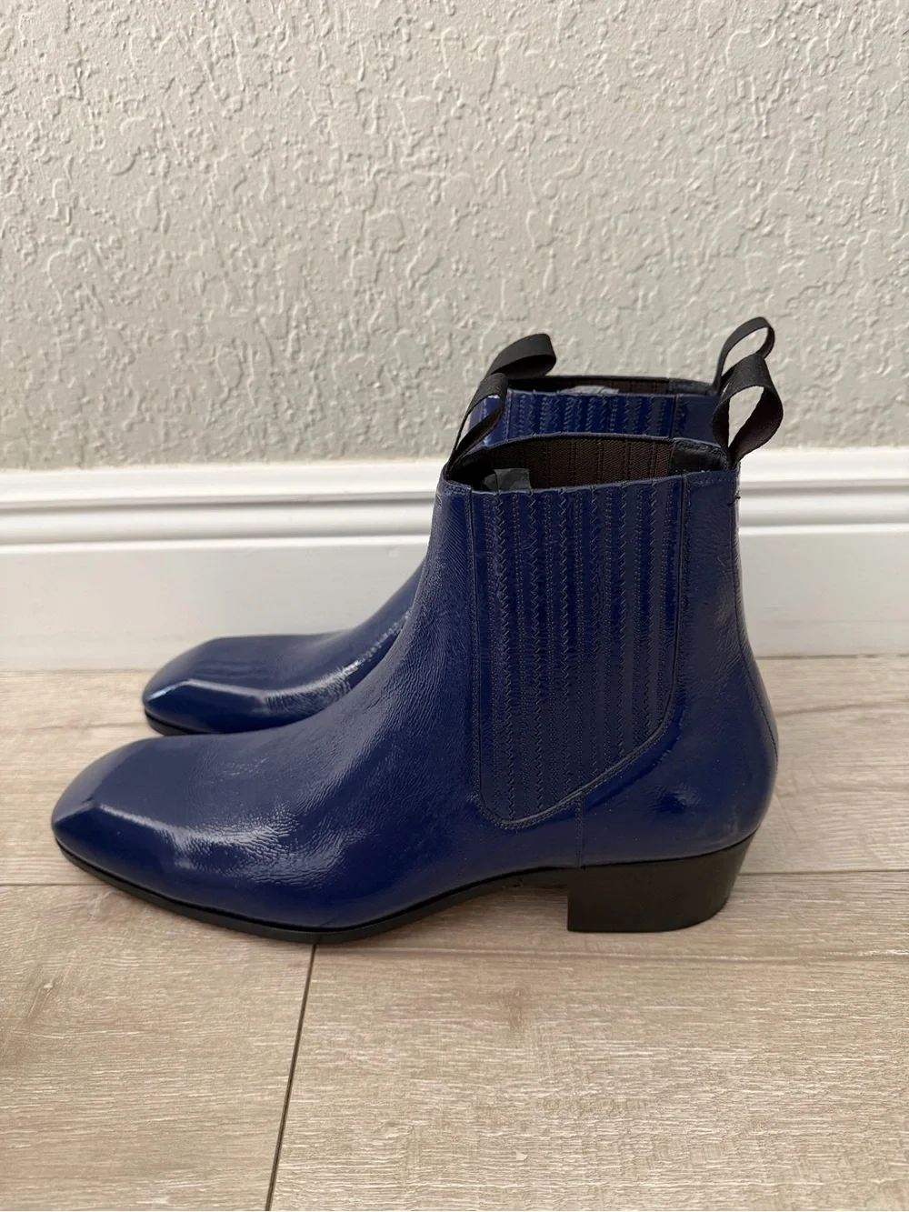 Tom Ford Men's Navy Blue Chelsea Boots crackled leather men 11.5